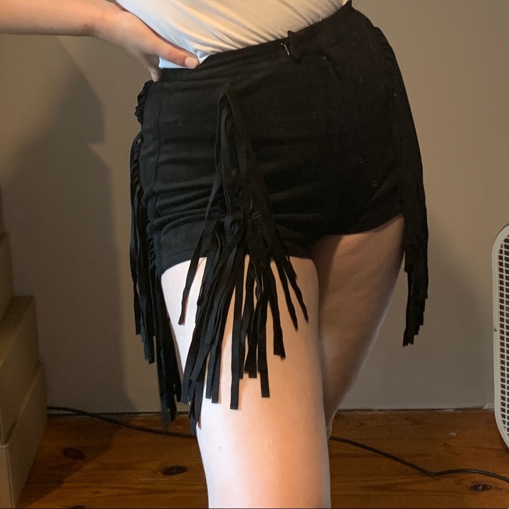 NWOT Wild Honey Black Suede Fringe Shorts boho